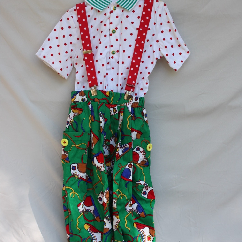 Kids Green and Red Suspender Pants